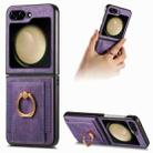 For Samsung Galaxy Z Flip6 5G Retro Skin-feel Ring Multi-card Wallet Phone Case(Purple) - 1