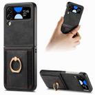 For Samsung Galaxy Z Flip4 Retro Skin-feel Ring Multi-card Wallet Phone Case(Black) - 1
