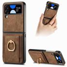 For Samsung Galaxy Z Flip 4 Retro Skin-feel Ring Card Bag Phone Case(Brown) - 1