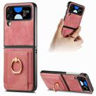 For Samsung Galaxy Z Flip 4 Retro Skin-feel Ring Card Bag Phone Case(Pink) - 1