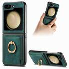 For Samsung Galaxy Z Flip5 Retro Skin-feel Ring Card Bag Phone Case(Green) - 1