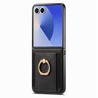 For Samsung Galaxy Z Flip7 5G Retro Skin-feel Ring Card Bag Phone Case(Black) - 2