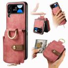 For Samsung Galaxy Z Flip4 Retro Skin-feel Ring Zipper Wallet Phone Case(Pink) - 1