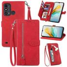 For ZTE Blade A53 Embossed Flower Zipper Leather Phone Case(Red) - 1