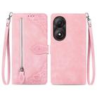 For ZTE Blade A34 Embossed Flower Zipper Leather Phone Case(Pink) - 1