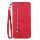 For ZTE Blade A33S Embossed Flower Zipper Leather Phone Case(Red) - 2