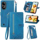 For ZTE Blade A33S Embossed Flower Zipper Leather Phone Case(Blue) - 1