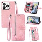 For ZTE Blade A75 4G Embossed Flower Zipper Leather Phone Case(Pink) - 1