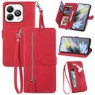 For ZTE Blade A75 4G Embossed Flower Zipper Leather Phone Case(Red) - 1