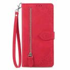 For ZTE Blade A75 4G Embossed Flower Zipper Leather Phone Case(Red) - 2