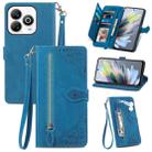 For ZTE Blade A75 4G Embossed Flower Zipper Leather Phone Case(Blue) - 1