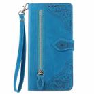 For ZTE Blade A75 4G Embossed Flower Zipper Leather Phone Case(Blue) - 2