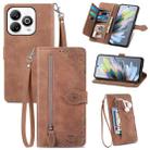 For ZTE Blade A75 4G Embossed Flower Zipper Leather Phone Case(Brown) - 1