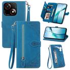 For ZTE Blade A35e 4G Embossed Flower Zipper Leather Phone Case(Blue) - 1