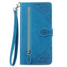 For ZTE Blade A35e 4G Embossed Flower Zipper Leather Phone Case(Blue) - 2