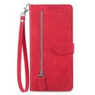 For ZTE Blade A54 Embossed Flower Zipper Leather Phone Case(Red) - 2