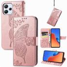 For Xiaomi Redmi 12 5G Butterfly Love Flower Embossed Leather Phone Case(Rose Gold) - 1