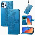 For Xiaomi Redmi 12 5G Butterfly Love Flower Embossed Leather Phone Case(Blue) - 1