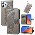 For Xiaomi Redmi 12 5G Butterfly Love Flower Embossed Leather Phone Case(Gray) - 1