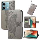 For Xiaomi Redmi Note 13  5G Butterfly Love Flower Embossed Leather Phone Case(Gray) - 1