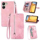 For Xiaomi Redmi 13C Embossed Flower Zipper Leather Phone Case(Pink) - 1