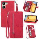 For Xiaomi Redmi 13C Embossed Flower Zipper Leather Phone Case(Red) - 1