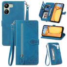 For Xiaomi Redmi 13C Embossed Flower Zipper Leather Phone Case(Blue) - 1