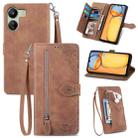 For Xiaomi Redmi 13C Embossed Flower Zipper Leather Phone Case(Brown) - 1