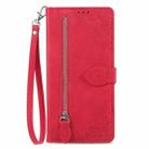 For Xiaomi Redmi 13 4G Embossed Flower Zipper Leather Phone Case(Red) - 2
