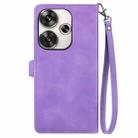 For Xiaomi Redmi 13 4G Embossed Flower Zipper Leather Phone Case(Purple) - 3