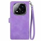 For Xiaomi Redmi Note 14 Pro 5G Embossed Flower Zipper Leather Phone Case(Purple) - 3