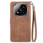 For Xiaomi Redmi Note 14 Pro 5G Embossed Flower Zipper Leather Phone Case(Brown) - 3