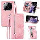 For Xiaomi Redmi Note 14 Pro+ 5G Embossed Flower Zipper Leather Phone Case(Pink) - 1