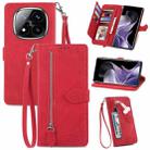 For Xiaomi Redmi Note 14 Pro+ 5G Embossed Flower Zipper Leather Phone Case(Red) - 1