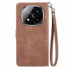 For Xiaomi Redmi Note 14 Pro+ 5G Embossed Flower Zipper Leather Phone Case(Brown) - 3