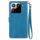 For Xiaomi 15 Embossed Flower Zipper Leather Phone Case(Blue) - 3