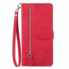 For Xiaomi 15 Ultra Embossed Flower Zipper Leather Phone Case(Red) - 2