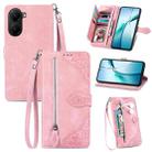 For Xiaomi Poco X7 Pro Embossed Flower Zipper Leather Phone Case(Pink) - 1