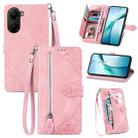 FOr Redmi Turbo 4 Embossed Flower Zipper Leather Phone Case(Pink) - 1