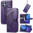 For Fairphone 5 Butterfly Love Flower Embossed Leather Phone Case(Dark Purple) - 1