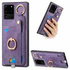 For Samsung Galaxy S20 Ultra Retro Skin-feel Ring Card Bag Phone Case with Hang Loop(Purple) - 1