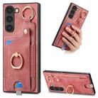 For Samsung Galaxy S21 5G Retro Skin-feel Ring Card Bag Phone Case with Hang Loop(Pink) - 1