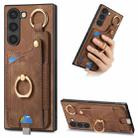 For Samsung Galaxy S21 5G Retro Skin-feel Ring Card Bag Phone Case with Hang Loop(Brown) - 1