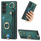 For Samsung Galaxy S21 5G Retro Skin-feel Ring Card Bag Phone Case with Hang Loop(Green) - 1