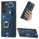 For Samsung Galaxy S21 5G Retro Skin-feel Ring Card Bag Phone Case with Hang Loop(Blue) - 1