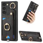 For Samsung Galaxy S21 5G Retro Skin-feel Ring Card Bag Phone Case with Hang Loop(Black) - 1