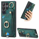 For Samsung Galaxy S22 Ultra 5G Retro Skin-feel Ring Card Bag Phone Case with Hang Loop(Green) - 1