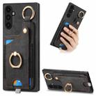 For Samsung Galaxy S23 FE 5G Retro Skin-feel Ring Card Bag Phone Case with Hang Loop(Black) - 1
