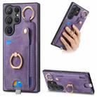 For Samsung Galaxy S24 Ultra 5G Retro Skin-feel Ring Card Bag Phone Case with Hang Loop(Purple) - 1