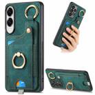 For Samsung Galaxy S25 Edge 5G Retro Skin-feel Ring Card Bag Phone Case with Hang Loop(Green) - 1